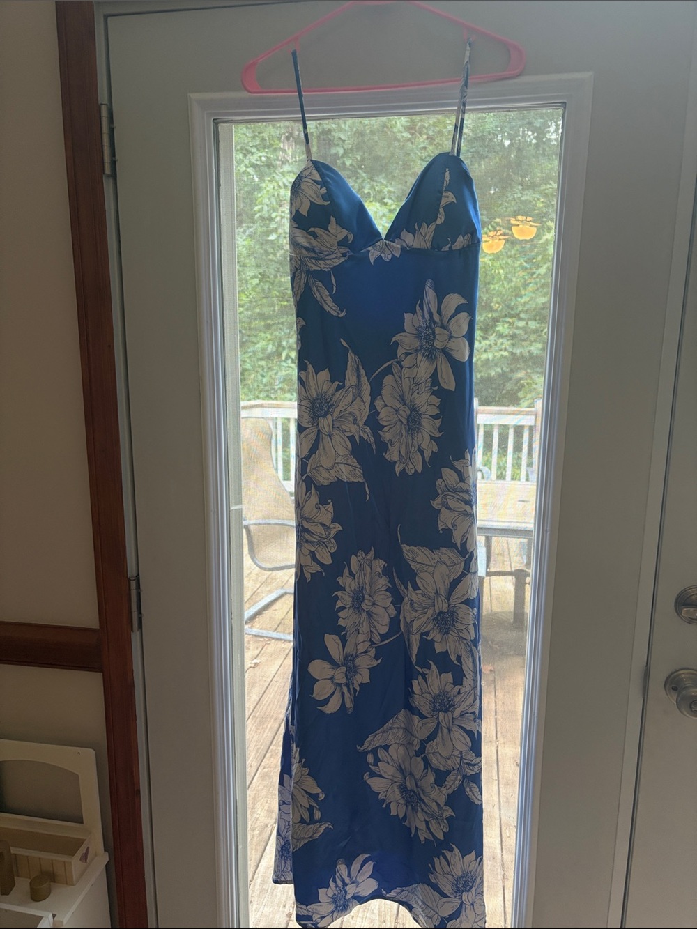 Blue Floral Slip Dress with White Blooms